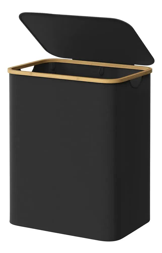 Cesto de Roupa Suja com Tampa de Bambu, Dobrável, 150 L