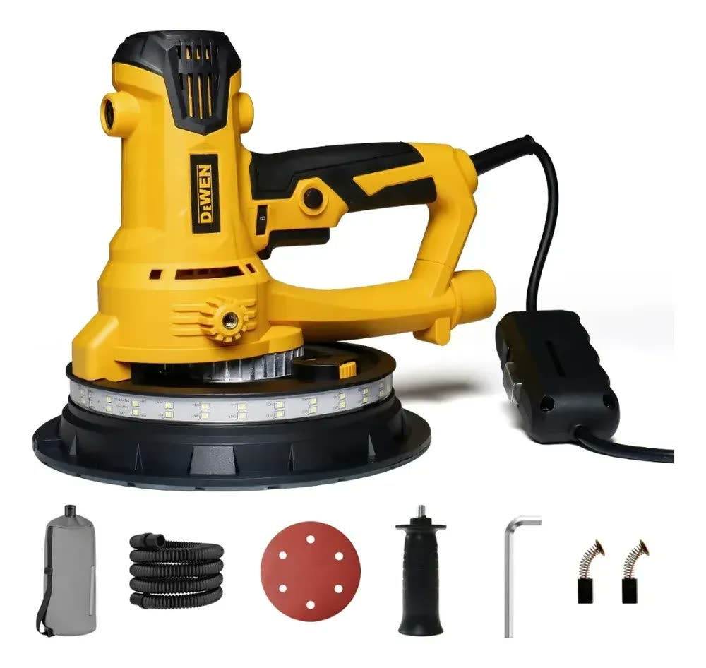 Lixadeira Profissional De Parede E Teto Elétrica 800w 6 Velocidades Com Led E Saco Coletor P/ Massa Corrida Drywall Mestri