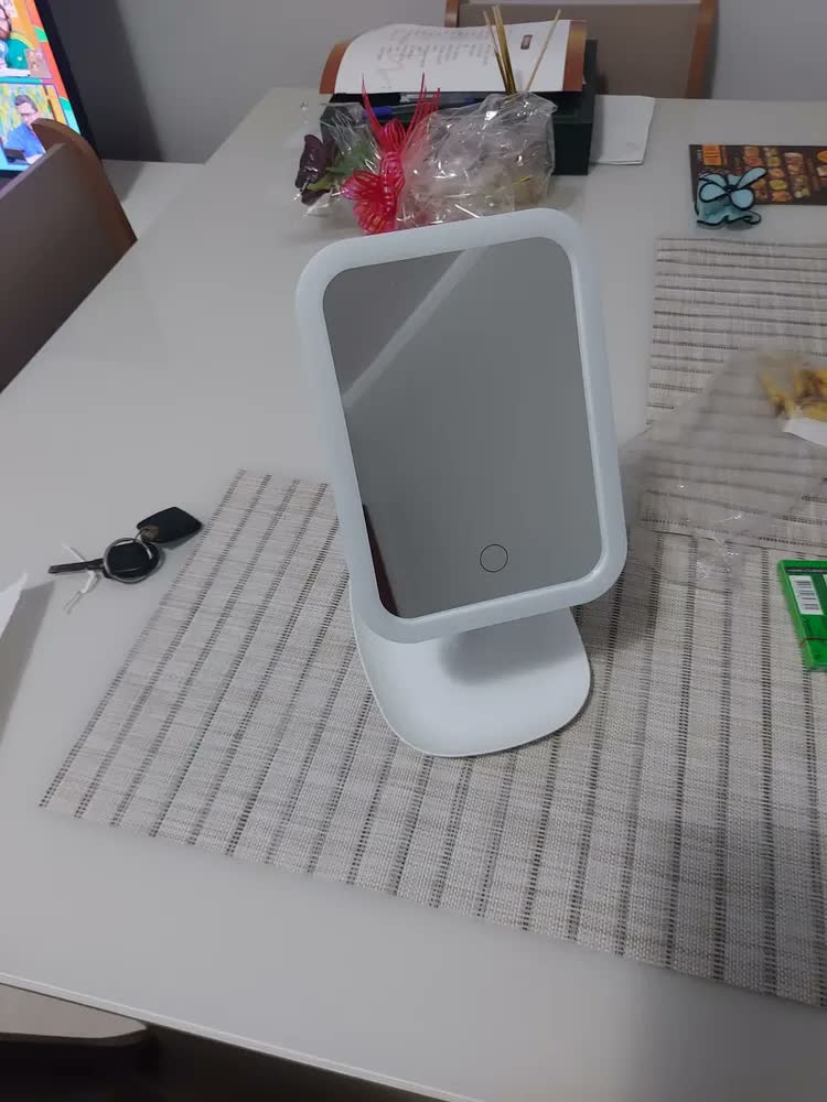 foto de Espelho Decorativo Led Mesa Retangular Maquiagem Luminaria Branco