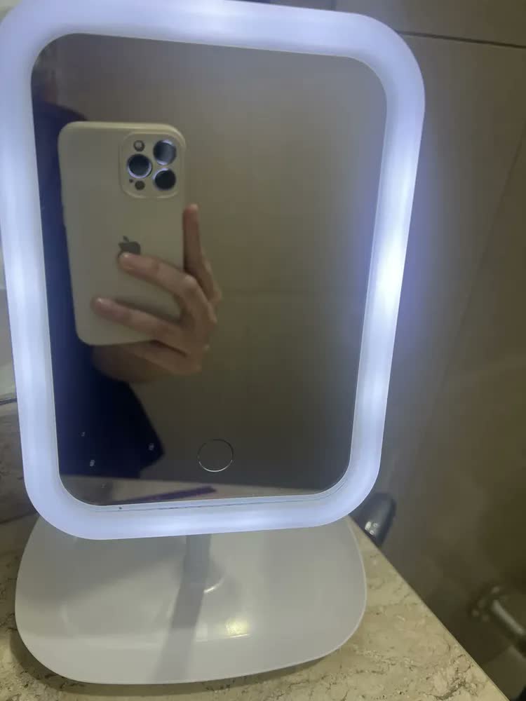 foto de Espelho Decorativo Led Mesa Retangular Maquiagem Luminaria Branco