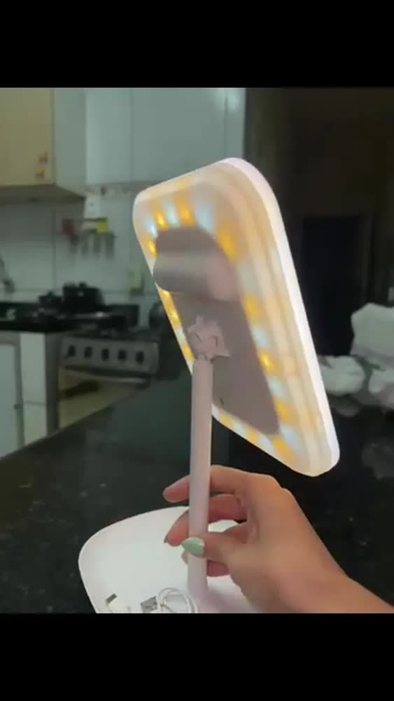 foto de Espelho Decorativo Led Mesa Retangular Maquiagem Luminaria Branco