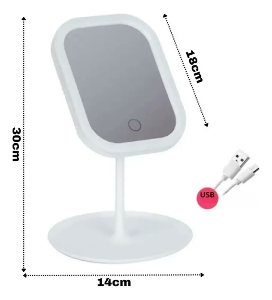 Espelho Decorativo Led Mesa Retangular Maquiagem Luminaria Branco