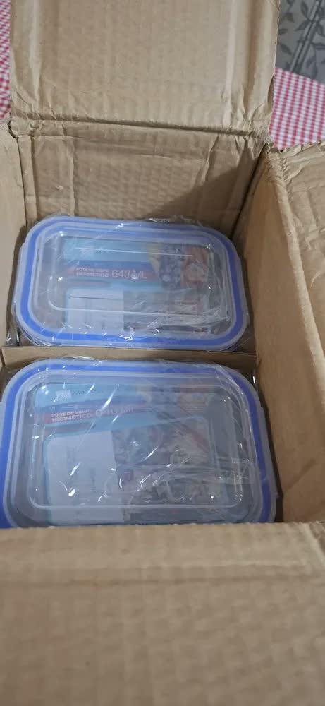 foto de Kit 10 Potes de Vidro Marmita Hermético 640ml Retangular Freezer Fitness Forno Micro Ondas Airfryer com 4 travas de super vedação Mikasa By Chalesco