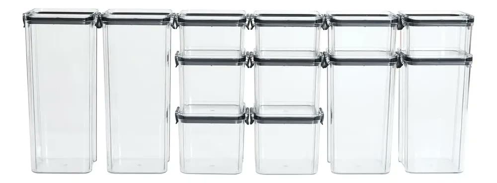 Kit 12 Potes Herméticos Quadrados Haushop Para Alimentos Transparente
