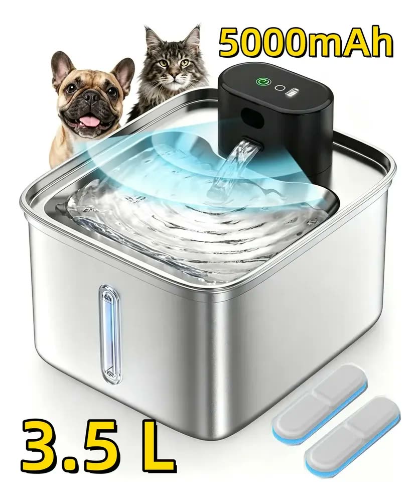 Sensor Sem Fio Bebedouro Fonte Para Gato Cão 3.5L 5000 mAh De Água De Aço Inoxidável Para Gatos E Cãe Prata Bebedouro Automático Sem Fio Para Cães E Gatos Fonte 3.5l 127/220v