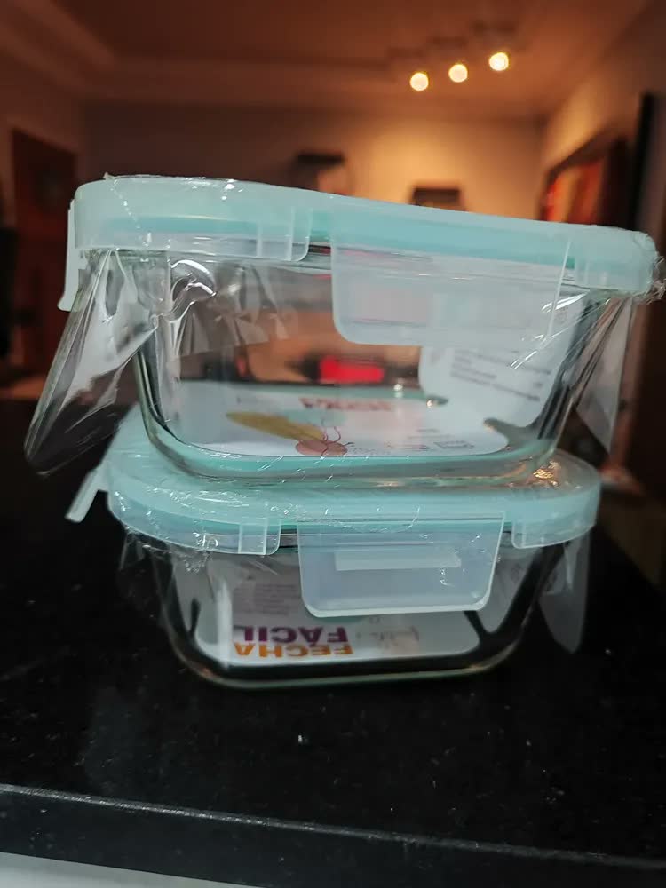foto de Conjunto Kit 6 Potes Vidro Hermético Quadrado 500 Ml Tampa Com Trava