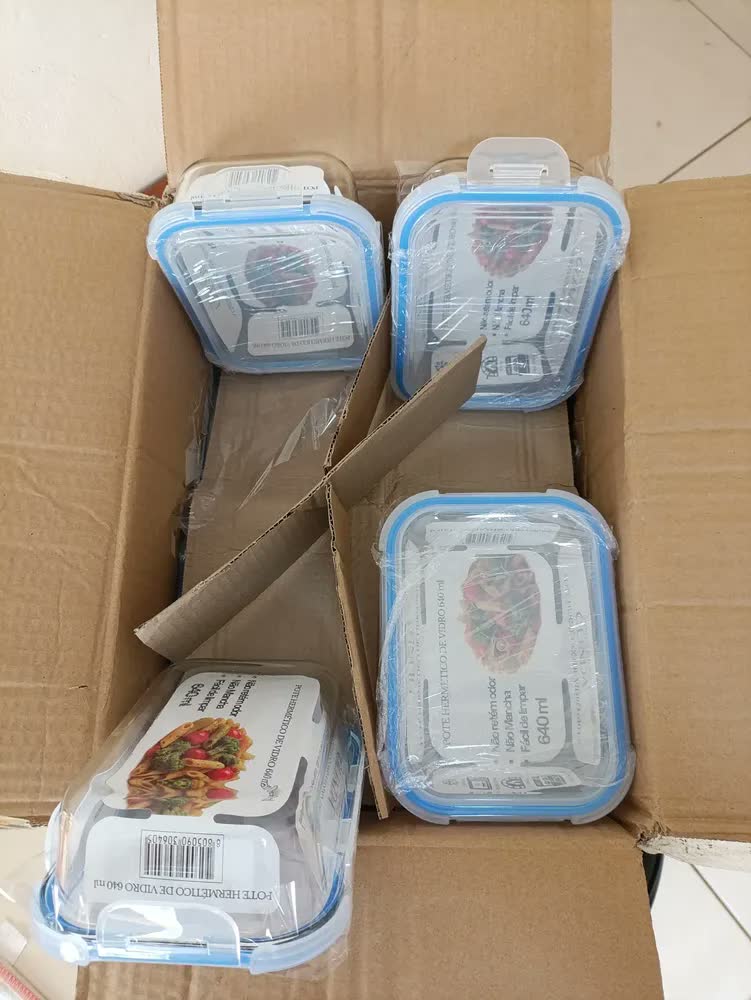 foto de Kit 10 Potes De Vidro Hermético 640ml Marmita Fitness 4 Travas Não Vaza Freezer Micro-ondas Forno Bpa Free Hold On