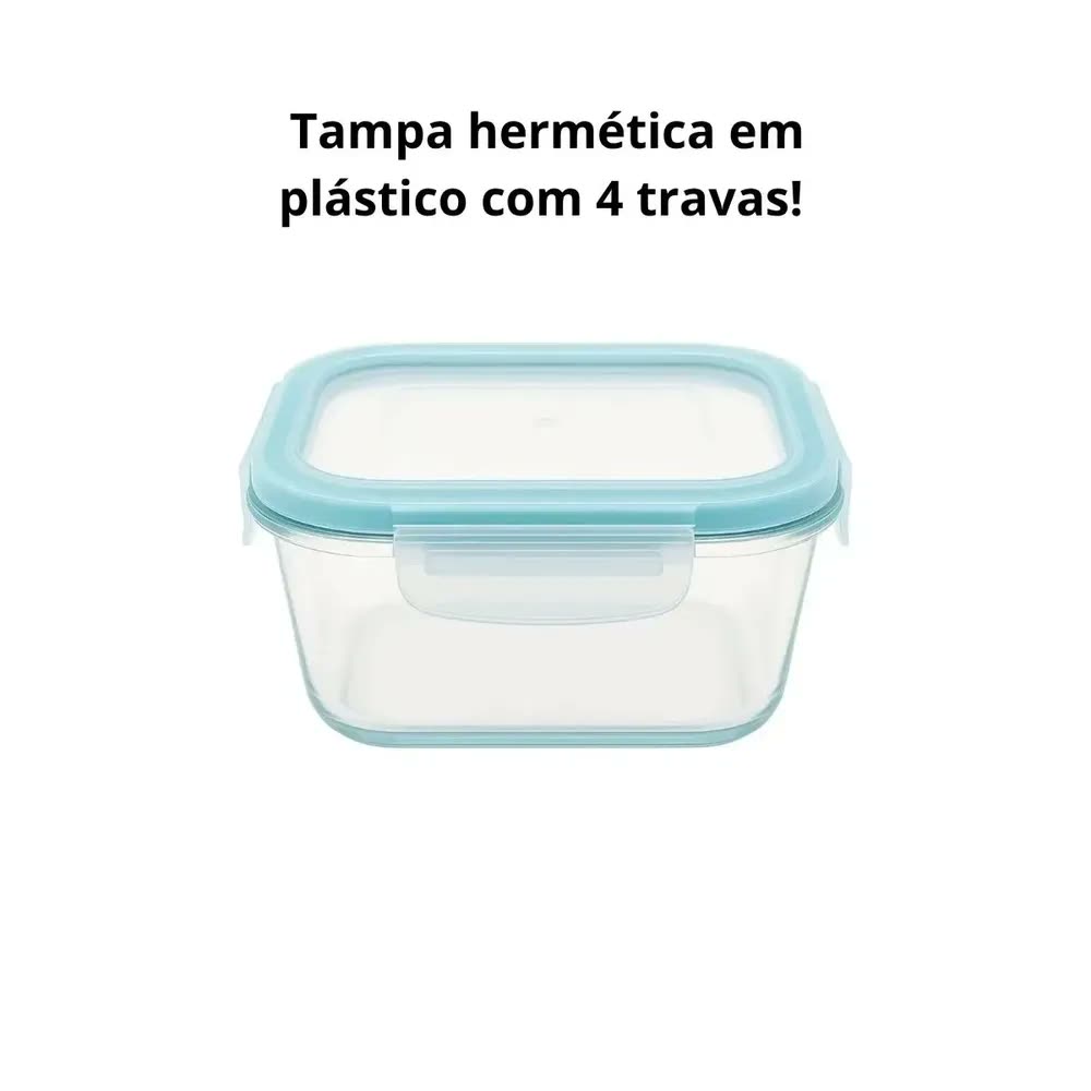 Conjunto Kit 6 Potes Vidro Hermético Quadrado 320 Ml Tampa Com Trava