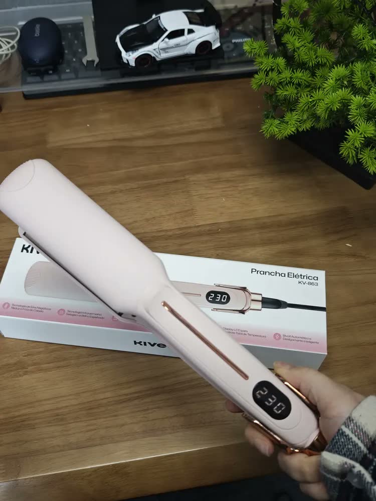 foto de Prancha De Cabelo Profissional 3 Em 1, Com Infravermelho E íons Negativos, 12 Níveis De Ajuste, Com Display LCD,30s Aquecimento Rápido Dupla Tensão, Reduzir O Frizz, Para Todos Os Tipos De Cabelo