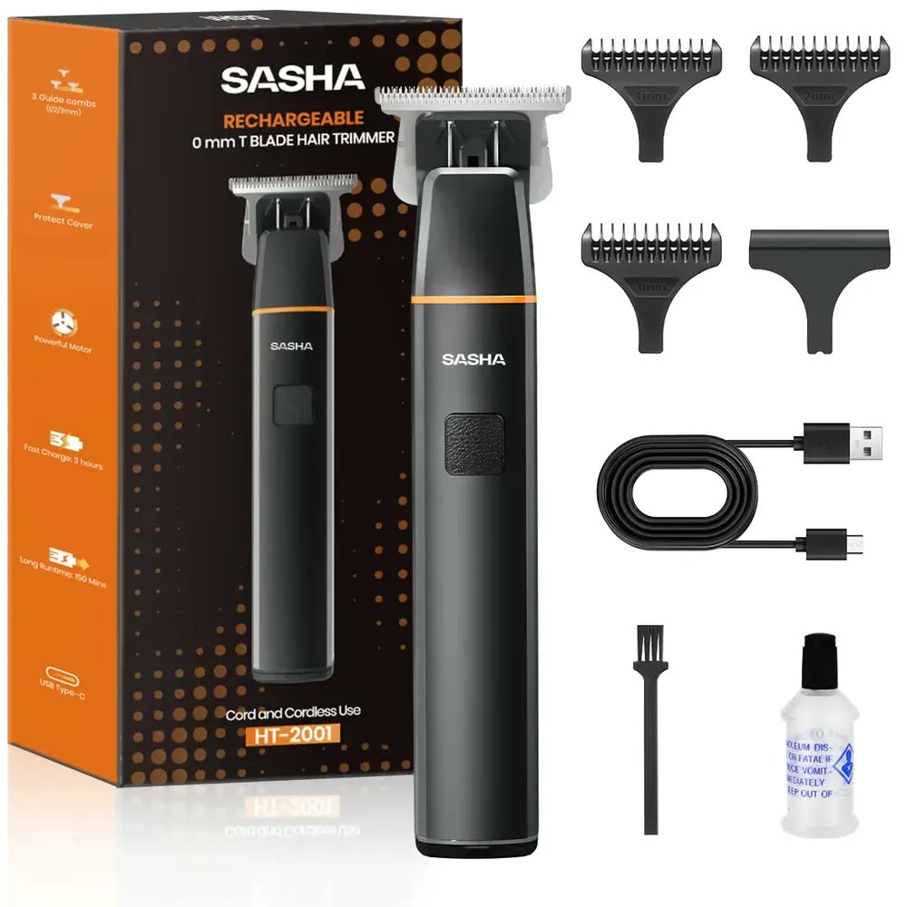 foto de Aparador De Pelos Masculino Profissional 3 Em 1 Máquina De Cortar Cabelo Barba Recarregável Lâmina De Aço Inoxidável 3 Pentes 150 Minutos