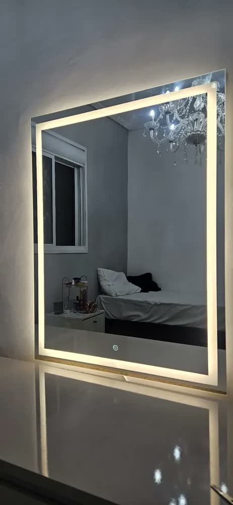 foto de Espelho Led Jateado 70cm X 90cm Touch 3 Cores Penteadeira 70x90cm Com 3 Cores Led