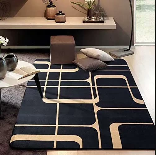 Tapete 200x140 Para Sala E Quarto Aveludado Preto Linhas 2 M 1.4 M Preto Linhas