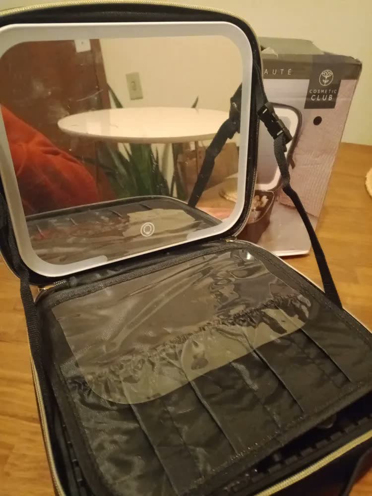 foto de Bolsa Maleta De Maquiagem Com Espelho Led Portátil Viagem Preto
