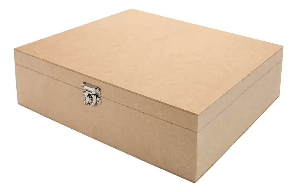 Caixa Guarda Pertences Grande 40x30x10 Lisa C/ Fecho Cadeado Cru Lisa