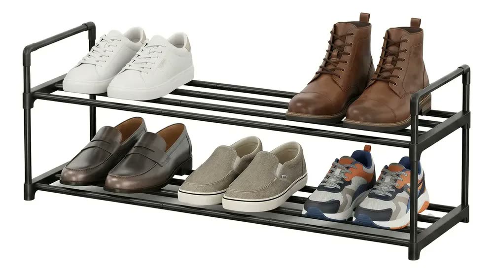 Estante Para Sapatos De Metal, Organizador De 3 Andares Preto