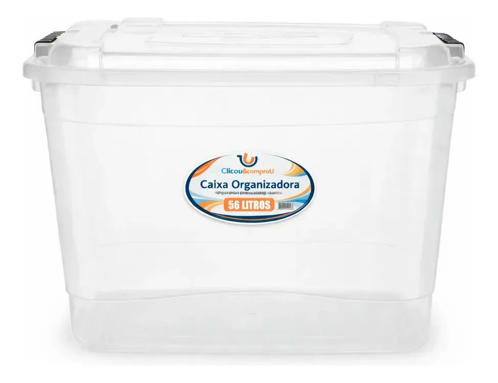 Caixa 56l Multiuso Organizadora Resistente Grande C/ Tampa Transparente 1un Clicou E Comprou