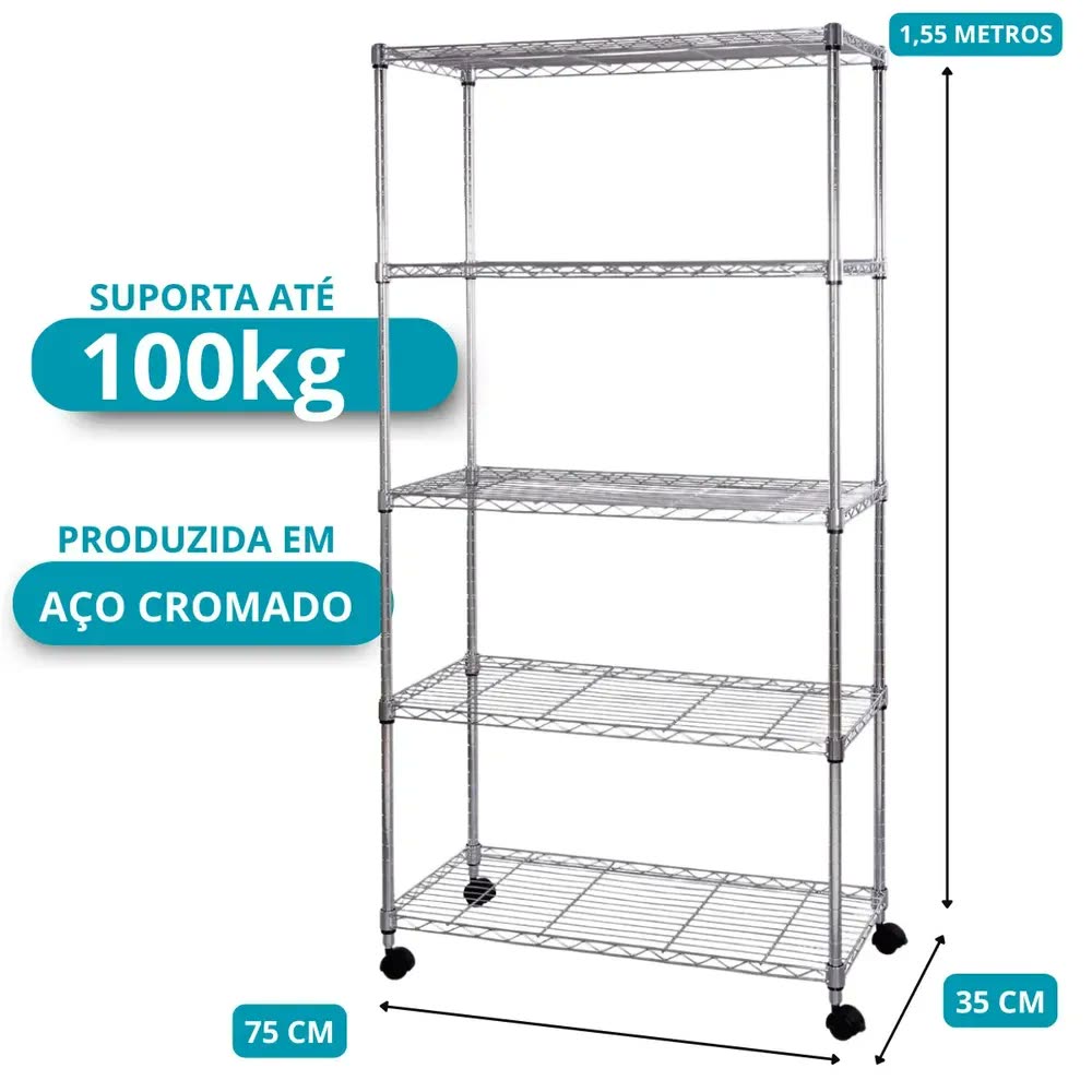 Estante Aço Inox 5 Prateleira Industrial Cozinha 1,55m