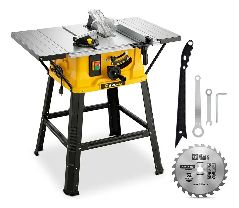 Serra Circular De Mesa C/ Bancada 10pol 1800w Ajuste 45° Com Disco Tbbt04 The Black Tools