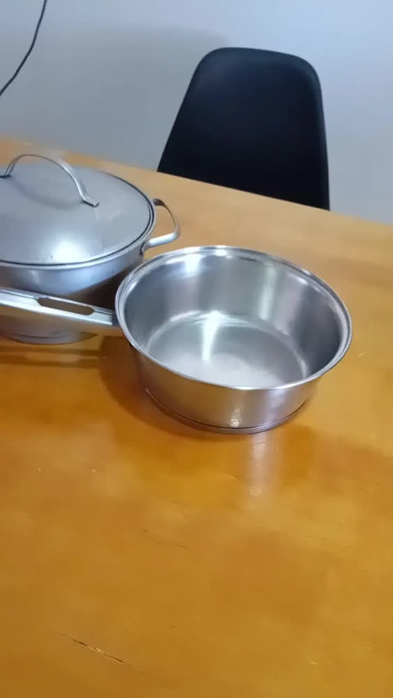 foto de Jogo Panelas Tramontina Allegra 4 Peças Aço Inox Fundo Triplo Indução Prateado Caçarola Frigideira Cozinha Fogão Gás Elétrico Cooktop