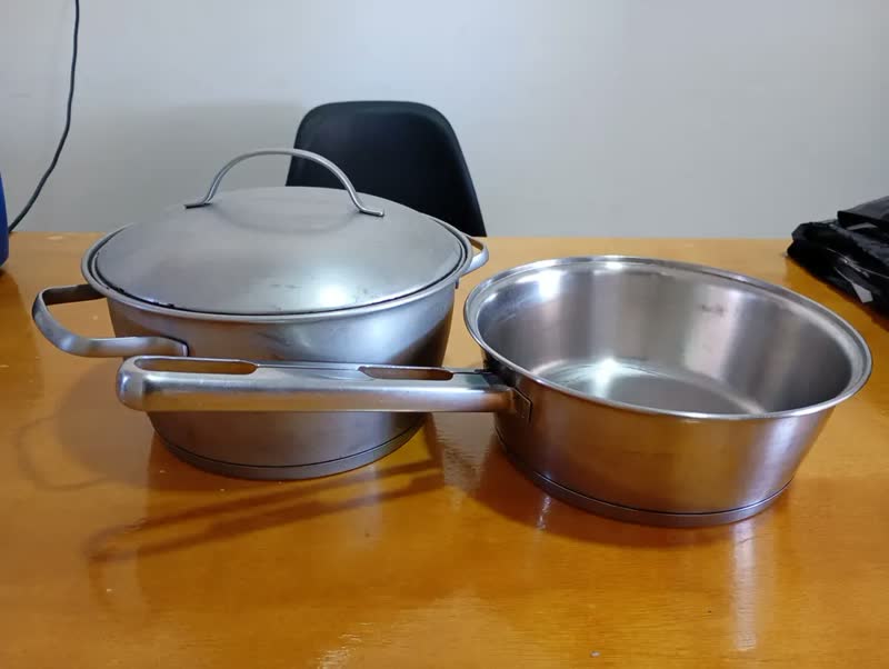 foto de Jogo Panelas Tramontina Allegra 4 Peças Aço Inox Fundo Triplo Indução Prateado Caçarola Frigideira Cozinha Fogão Gás Elétrico Cooktop