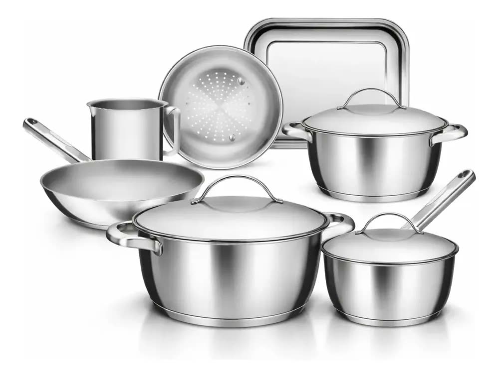 Jogo Panelas Tramontina Allegra 7 Peças Aço Inox Fundo Triplo Indução Prateado Caçarola Frigideira Cozinha Fogão Gás Elétrico Vitrocerâmico