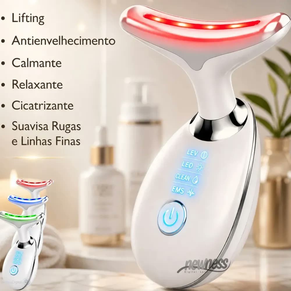 Massageador Facial Lifting De Pescoço e Rosto LED Vibração Fototerapia Para Rejuvenescer Firmeza Anti-Rugas Aparelho Redutor de Papada Lift Mascara Facial MARCA Newness Digital Lens