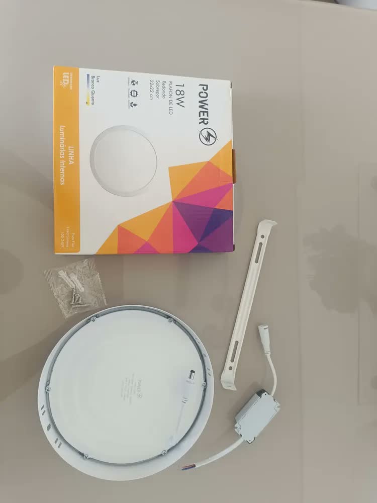 foto de Painel Plafon Sobrepor Led 18w Redondo 21x21 Slim 3000k Estrutura Metalica Branco Quente Luz Amarela