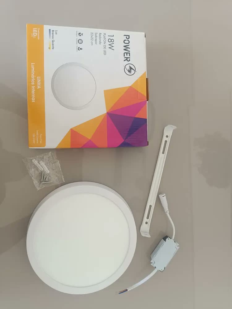 foto de Painel Plafon Sobrepor Led 18w Redondo 21x21 Slim 3000k Estrutura Metalica Branco Quente Luz Amarela