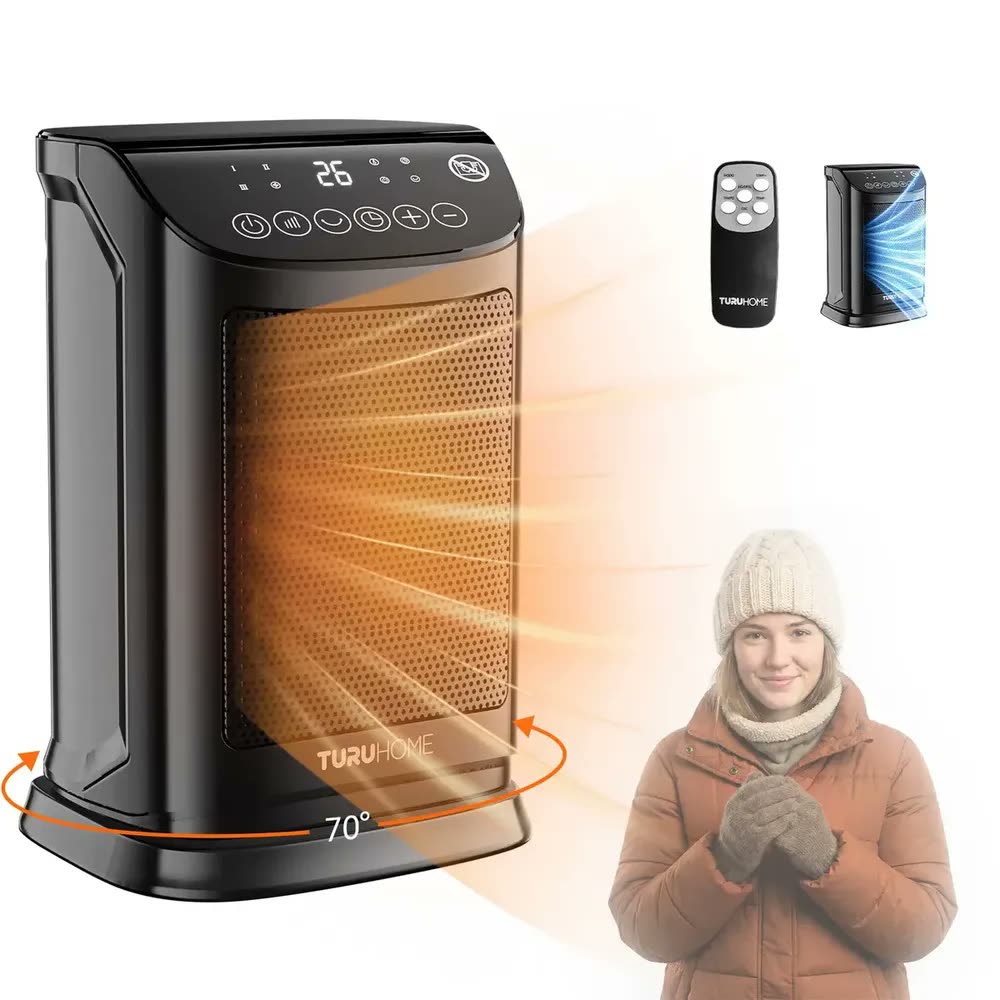 Aquecedor Cerâmico Portátil Turu Home 2000W com Termostato e Controle Remoto