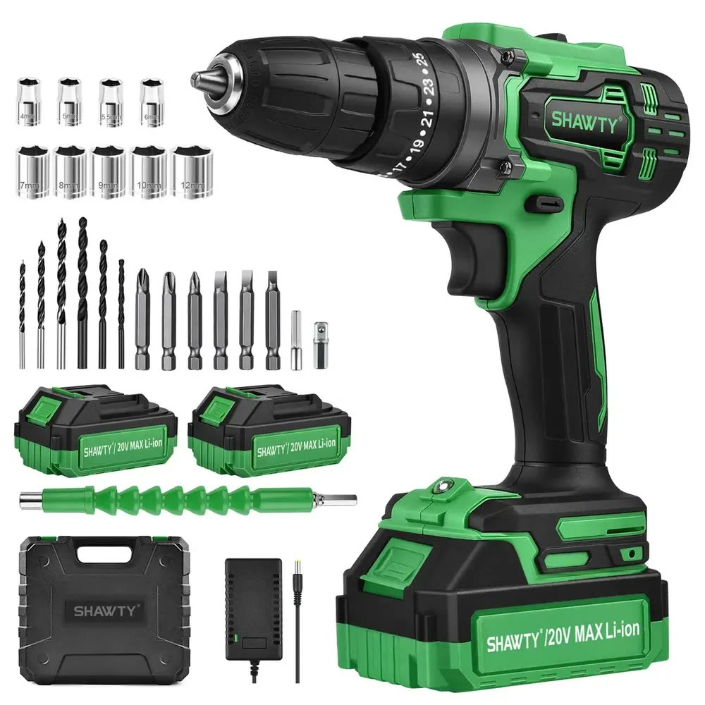 Furadeira Parafusadeira Shawty Sem Fio 48Nm 20V com 2 Baterias e 26 Brocas
