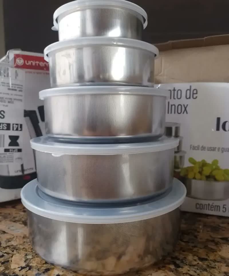 foto de 10 Jogo Conjunto Potes Com Tampa Hermetico Em Aço Inox Cinza