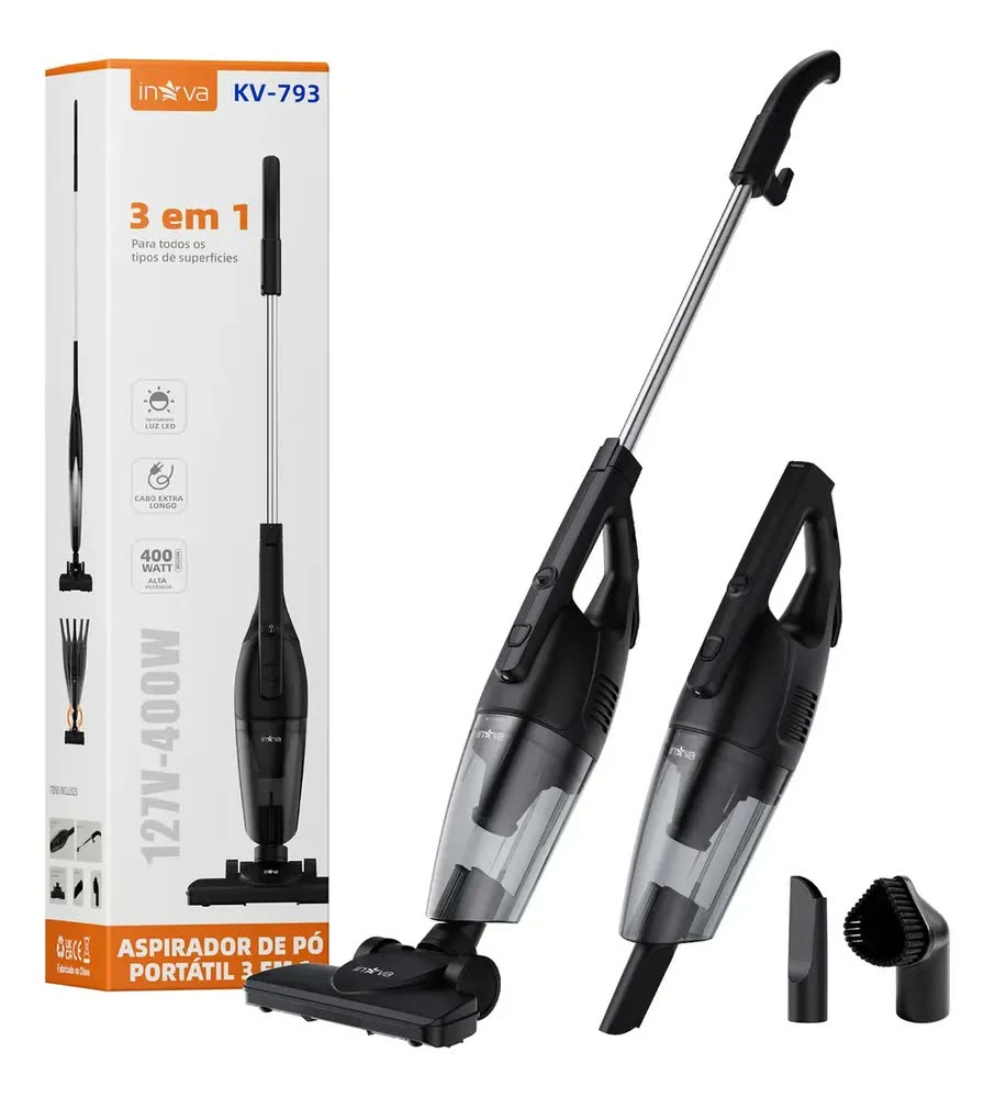 Aspirador de Pó 3 Em 1 Inova KV-79 De 400W,13000PA Capacidade De 700ml, Modelo Plus De Alta Velocidade. Versátil (vertical e manual), Equipado Com Filtro HEPA E Tecnologia Ciclônica De Alta Eficiência