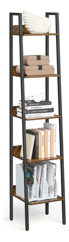 VASAGLE Estante de Livros Estreita, Prateleira de 5 Níveis, Estilo Industrial para Sala, Escritório, Cozinha, Marrom e Preto