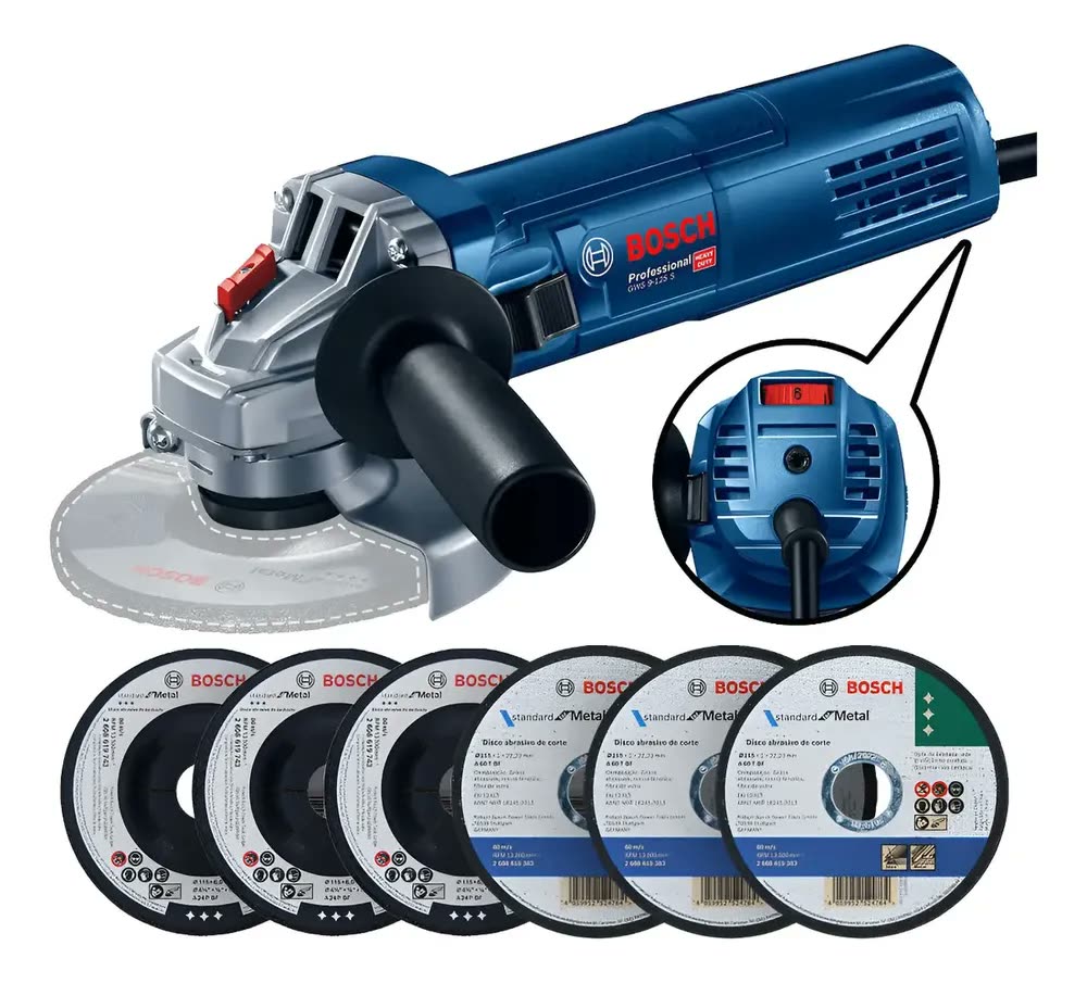 Esmerilhadeira Gws 9-125 S Bosch 900w Com 6 Discos Cor Azul 110v