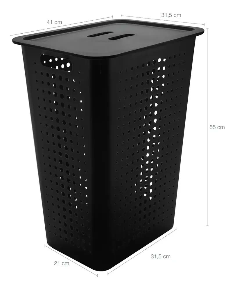 Cesto Para Roupas Organizador Lavanderia 47 Litros Plástico Preto