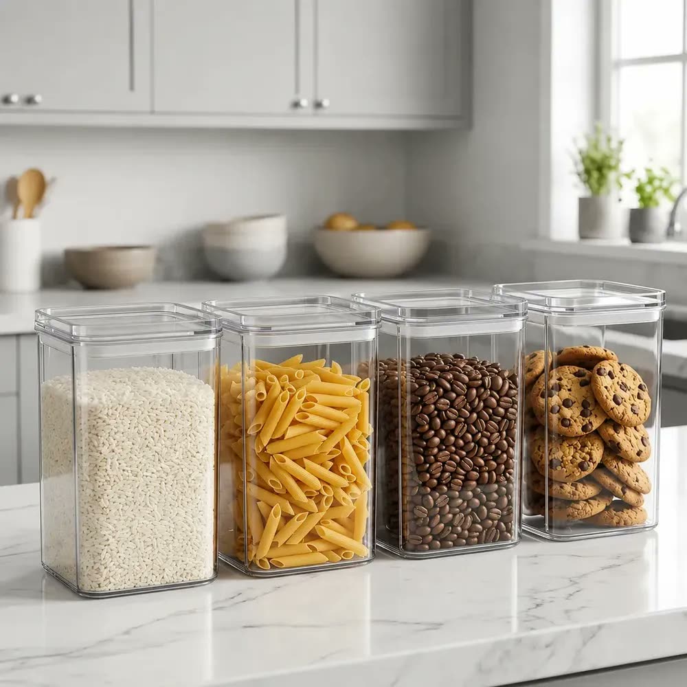 Kit 4 Potes Herméticos 1 Litro Porta Mantimentos De Cozinha Trasnparente