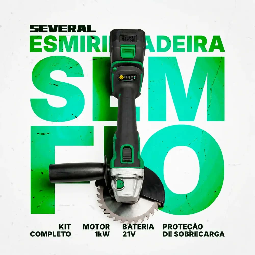 Esmerilhadeira Angular Several Importados Lixadeira Potente Corte Fácil 21v Bateria Ferramenta Completa Verde