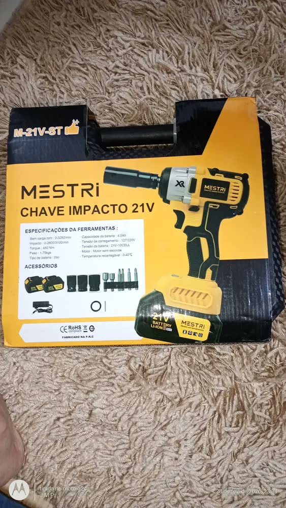 foto de Chave De Impacto a Bateria Profissional Recarregável 4ah Brushless Parafusadeira Furadeira Alta Potência Sem Escova 2 Baterias MESTRI