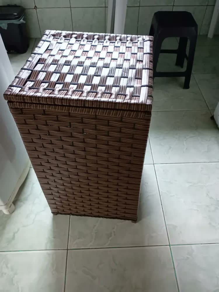 foto de Roupeiro Cesto Roupa Suja Caixa Organizadora 45lts 40x25x55 Cor Palha Liso