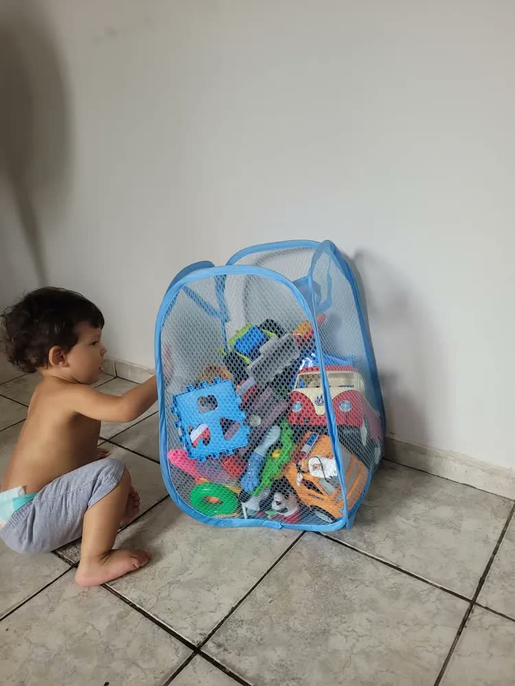 foto de Cesto Flexível Para Roupa Suja Brinquedos Multiuso 36x36x58cm Cor Azul Claro Fácil De Guardar Compacto Casa Laura Enxovais