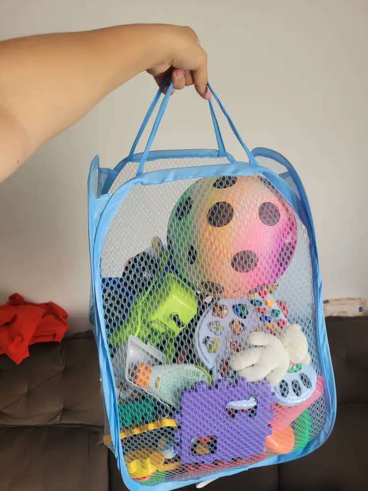 foto de Cesto Flexível Para Roupa Suja Brinquedos Multiuso 36x36x58cm Cor Azul Claro Fácil De Guardar Compacto Casa Laura Enxovais
