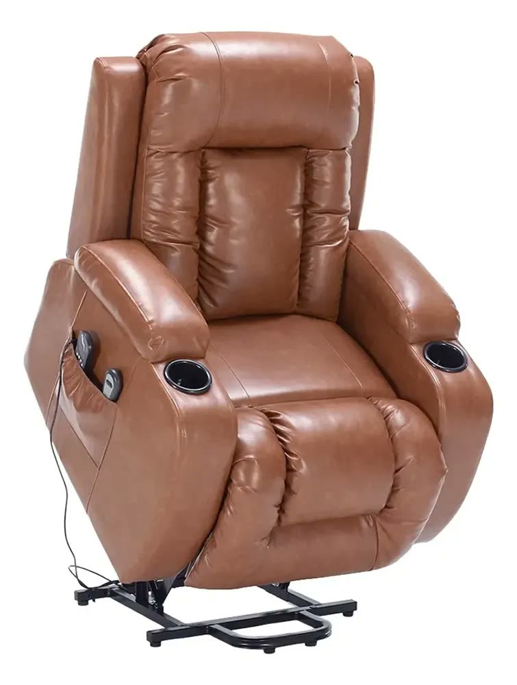 Poltrona Papai Sala De Estar Lift Massagem Pu Caramelo Caramelo