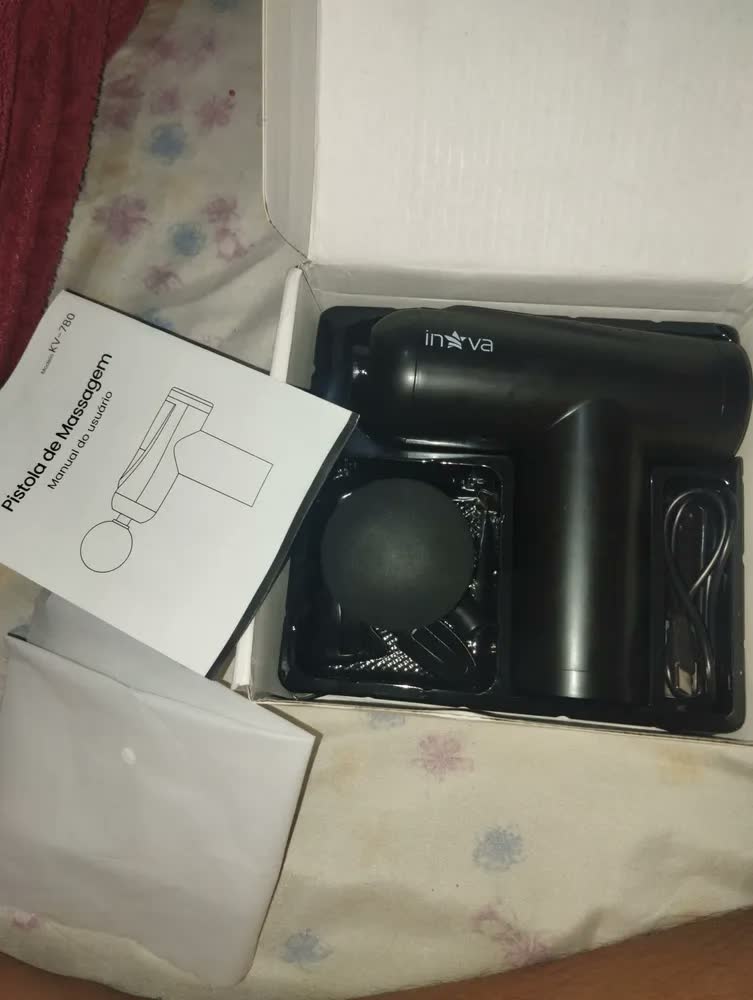 foto de Pistola Massageadora Profissional Muscular Portátil Com 4 Cabeças E 6 Velocidades Para Timer Automático Inova Cinza