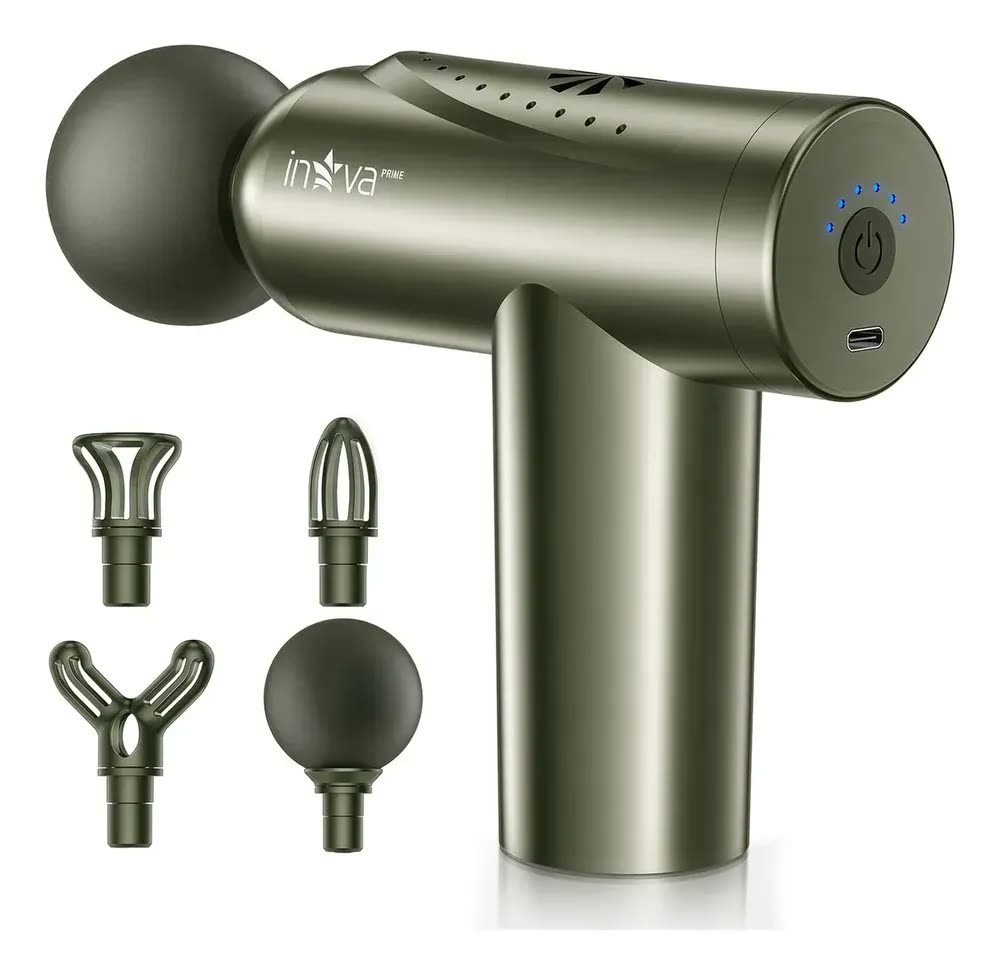 foto de Pistola Massageadora Profissional Muscular Portátil Com 4 Cabeças E 6 Velocidades Para Timer Automático Inova Cinza