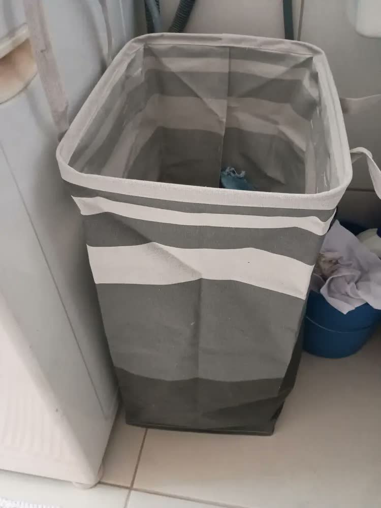 foto de Cesto De Roupas Com Alças Lavanderia Casa Multiuso Bolsa Cinza Lisa