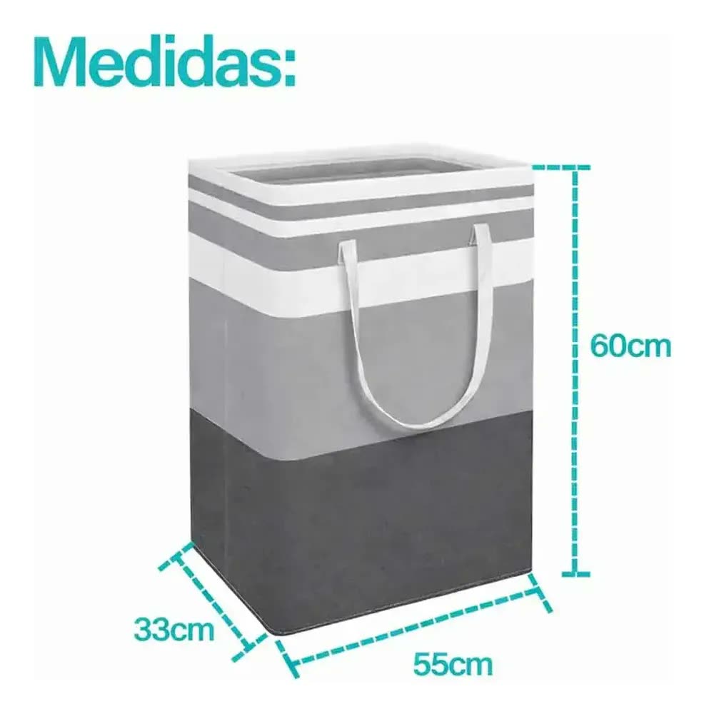 foto de Cesto De Roupas Com Alças Lavanderia Casa Multiuso Bolsa Cinza Lisa