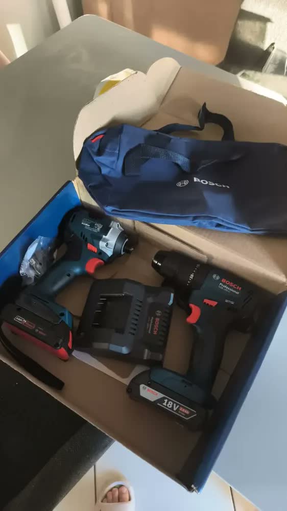 foto de Kit Parafusadeira 2 Bat 2ah 18v Gsb185li + Gdr18v215 Bosch Azul 18v
