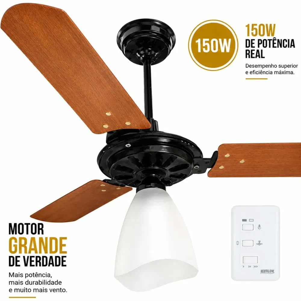 Ventilador De Teto Ventilow Luna Turbo 3 Pás Cor Mogno Cor Da Estrutura Preto 150w De Potência Moderno E Silencioso