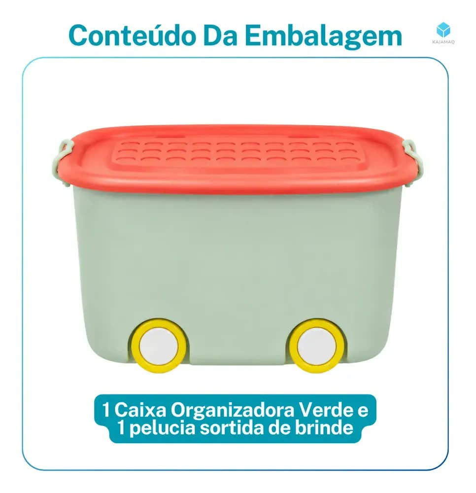 foto de Cesto Caixa Organizadora De Brinquedos Infantil Bau Masculino Plastico Reforçado Verde Para Guardar Organizador Multiuso Grande Com Rodas E Alça 58l Com Tampa Vermelha Multifuncional P/ Bebe Criança