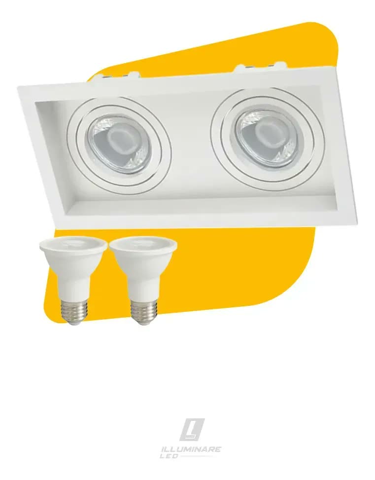Spot Duplo Par20 Embutido Recuado Branco + Lâmpada 4000k Branco - Neutro